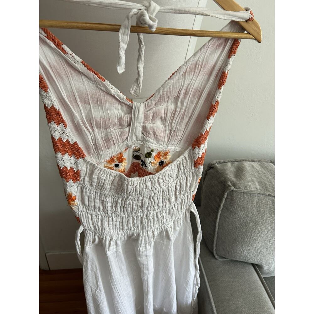Vtg Handmade Crochet Handkerchief Maxi Dress Halter White Boho Beach 70’s - Picture 7 of 12